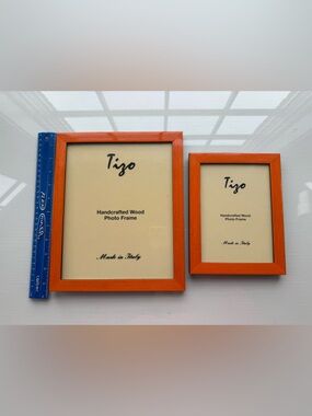 Orange Handcrafted Wood Photo Frames - Set of 2